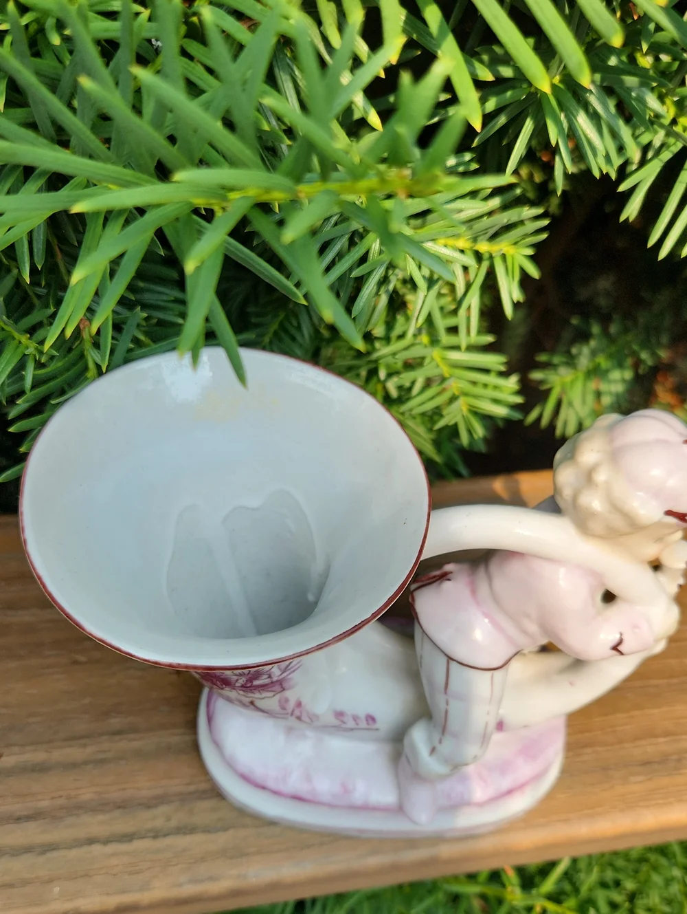 L&M inc Child Playing Horn Figurine/Vase in Pink and White